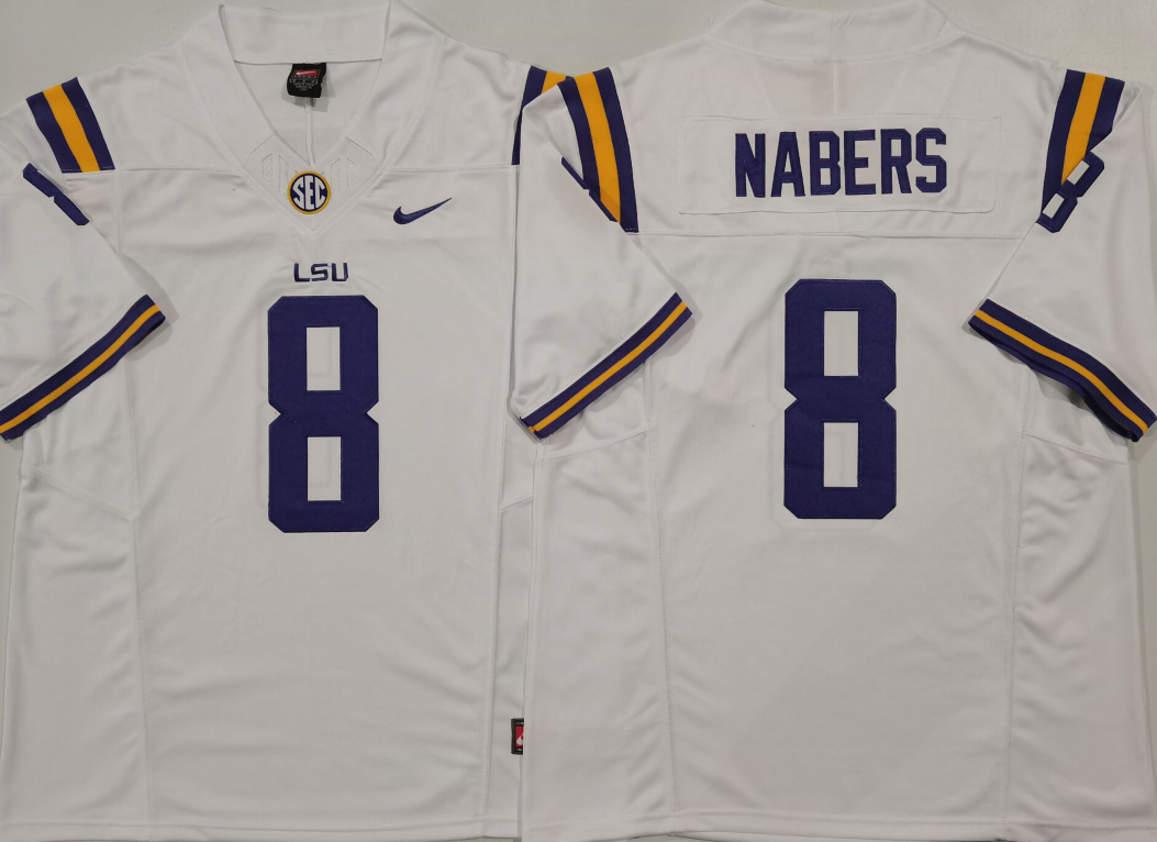 Men's LSU Tigers Malik Nabers #8 White Jersey